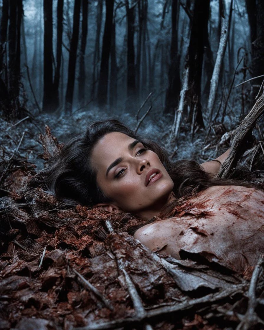 [the Evil dead] heroic fantasy scene: he looks upon the fallen bodies of her foes, her gaze filled with a mix of sorrow and determination. The memories of her sisters, her mother, and Xho, the ones she could not protect, weigh heavily on her soul. Their faces flash before her eyes, their voices whispering in her ears, a constant reminder of the pain she carries. With her sword in hand and her heart set on her goal, Zhaania embraces the reality her journey lead her to the brink of her mortality.