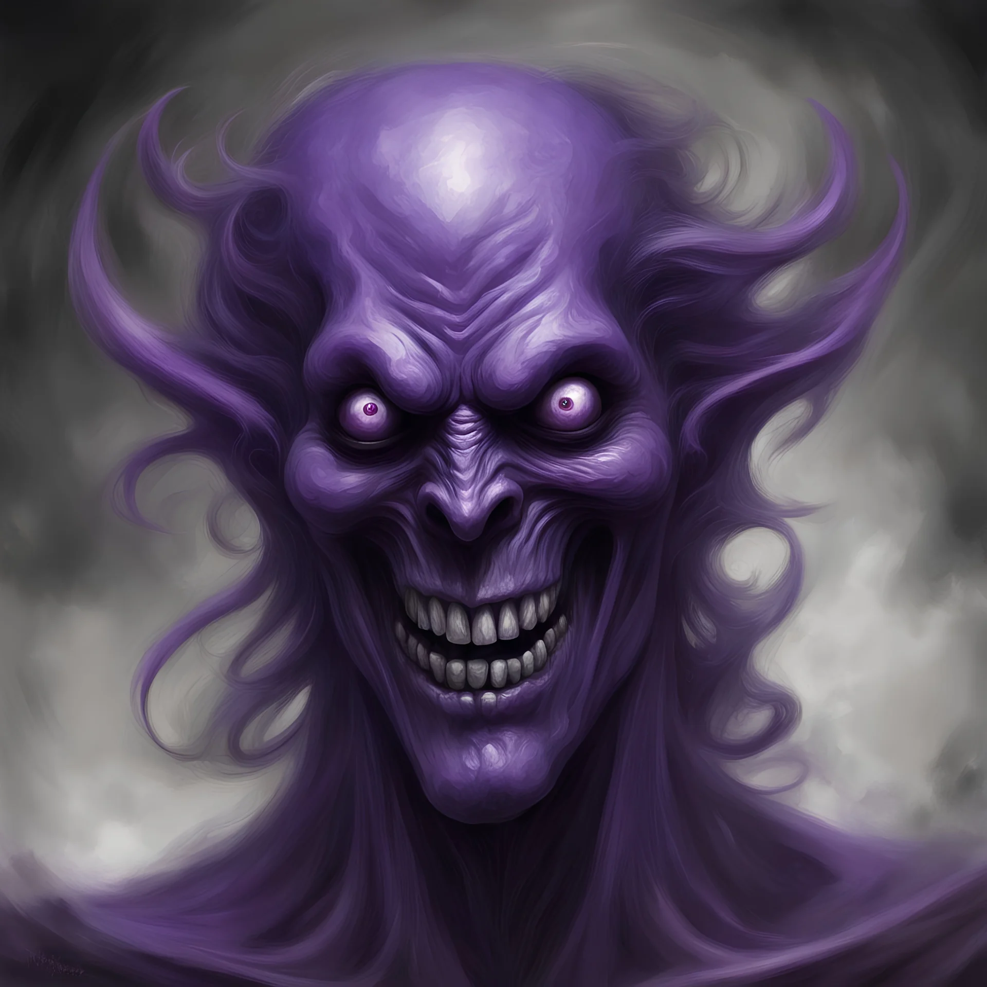 purple phantom. evil. dark. No detailed background.Magical. Epic. Dramatic, highly detailed, digital painting, masterpiece Negative: worst quality, blurry, bad quality, grayscale,malformed face, deformed, deformed face, deformations