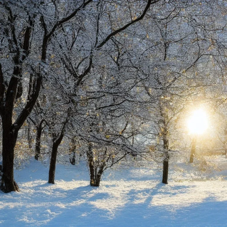 winter landscape, bells, sun