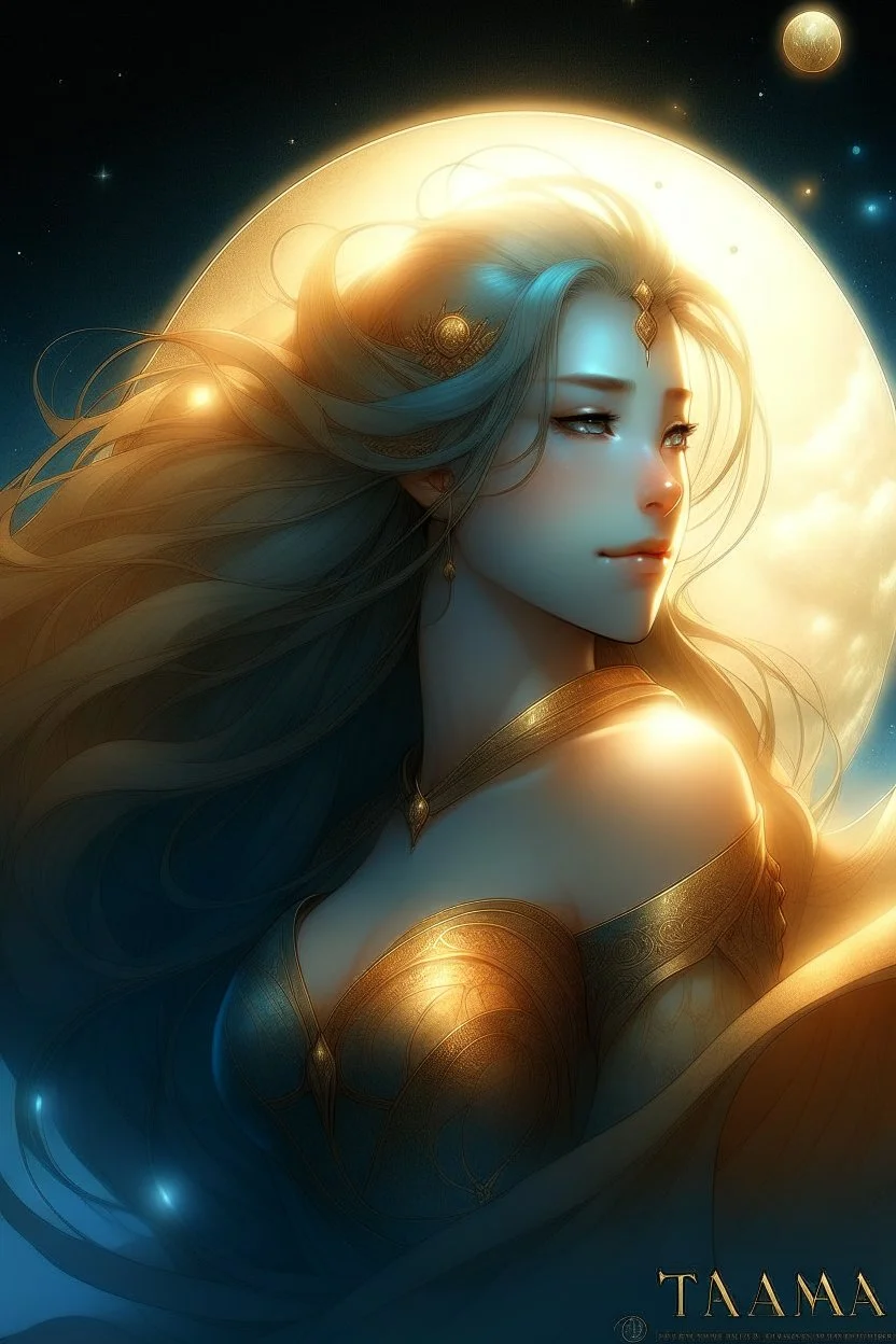 Titanara's presence carries an ethereal charm, much like the mysteries of titan's hazy atmosphere. her hair flows like tendrils of mist, reflecting the moon's dense cloud cover. her eyes, a mesmerizing shade of amber, hold a curiosity that mirrors the allure of titan's landscape. her skin, with a subtle shimmer like starlight, symbolizes the moon's ethereal qualities. clad in a gown that shimmers between shades of amber and deep brown, titanara's attire represents the moon's unique colors. intri