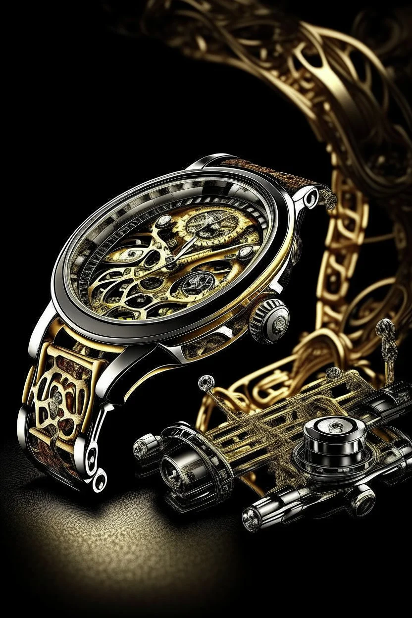 "Produce an image of an Audemars Piguet Skeleton Watch in an opulent and luxurious setting. Showcase the watch alongside other high-end accessories or in a lavish environment to emphasize its status as a symbol of prestige and fine craftsmanship." These prompts should assist you in generating a variety of compelling images of Audemars Piguet Skeleton Watches, each with a different focus or style.