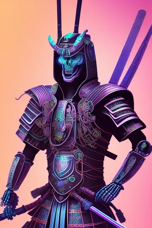 Futuristic Neon crystal skeleton samurai