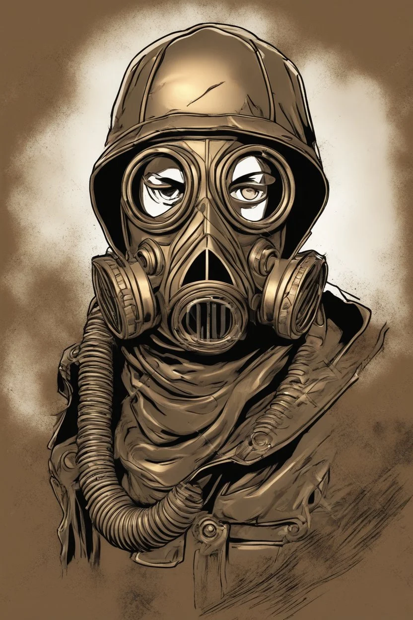 warrior portrait, Bronze metal gas-mask, comic style