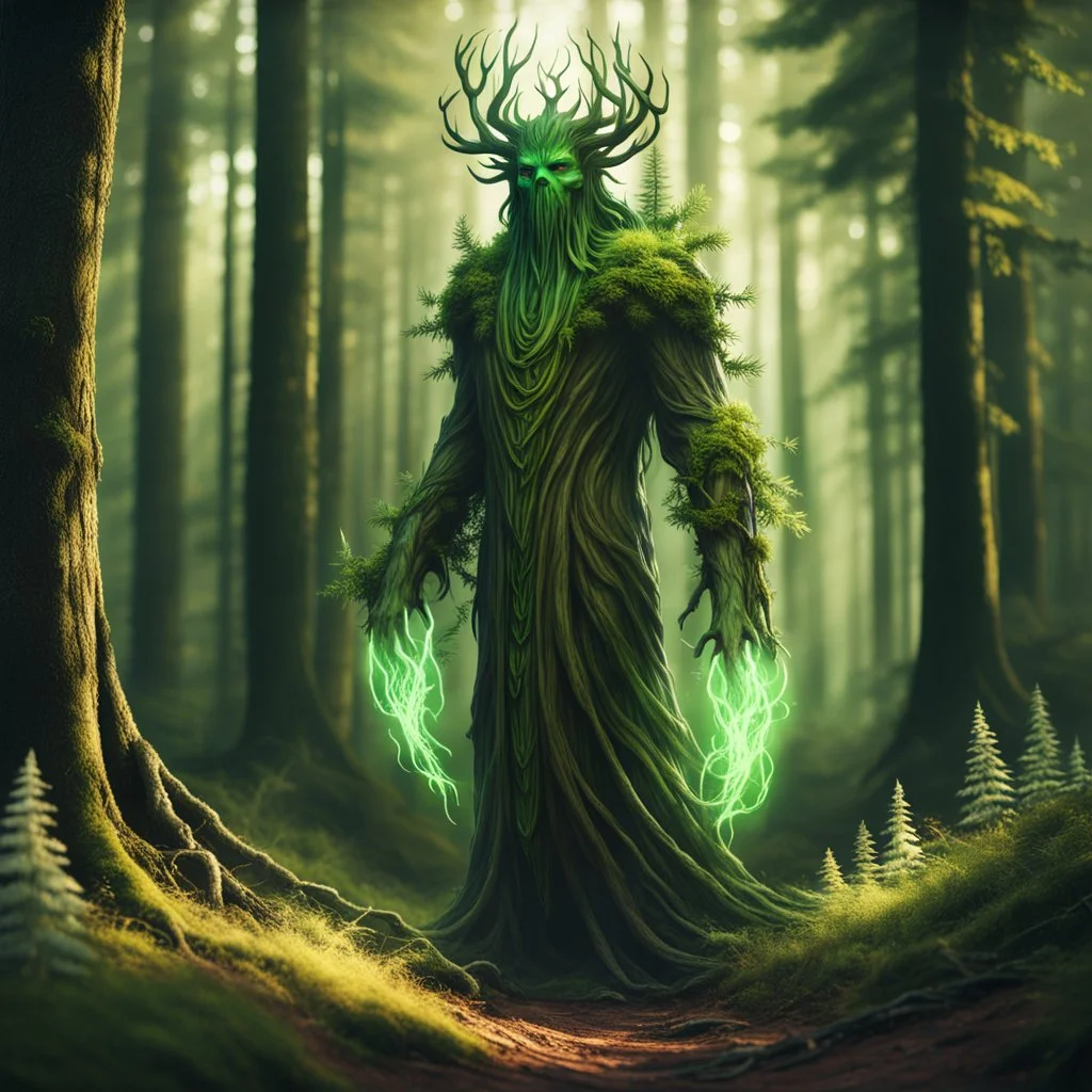 create a full body portrait of a forest spirit wraith ghost spectre , with highly detailed, sharply lined facial features, in the deep forest of Brokilon , finely inked, in rustic colors, 4k in the style of Peter Mohrbacher source vibrations, bokeh like f/0.8, tilt-shift lens 8k, high detail, smooth render, down-light, unreal engine, prize winning