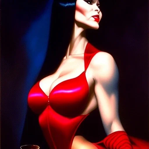 portrait of Vampirella painting by Brom, oil on canvas, cinematic composition, extreme detail,fit full head inside picture