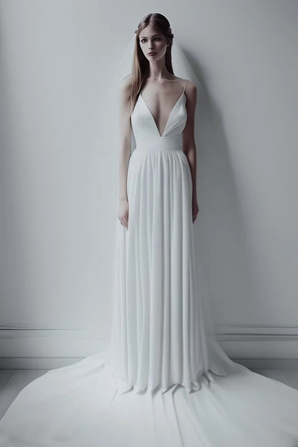 Long Luxurious White Wedding Dress Photorealistic