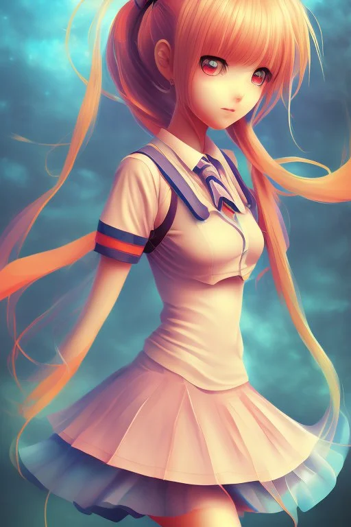 Beautiful anime schoolgirl in abstract background