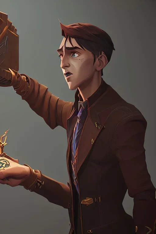 A little handsome brown haired warlock boy casting a spell by Nick Harris