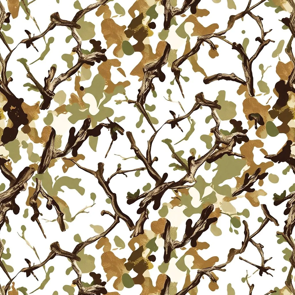 Real Tree Camouflage, white background, seamless repeatable texture pattern