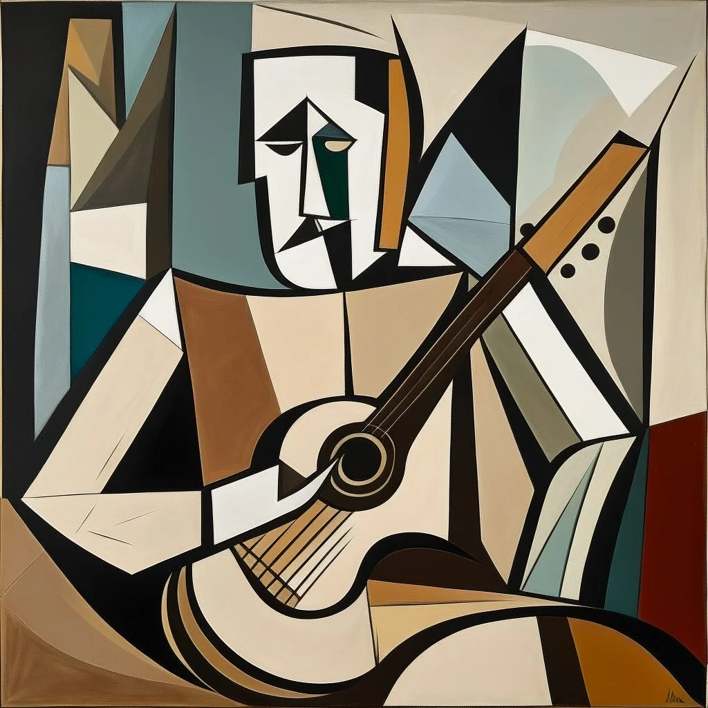 picasso man met gitaar brown cubisme only lines