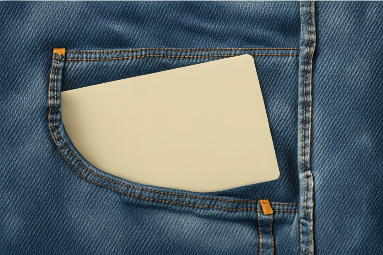 jean denim pocket with card coming out of pocket