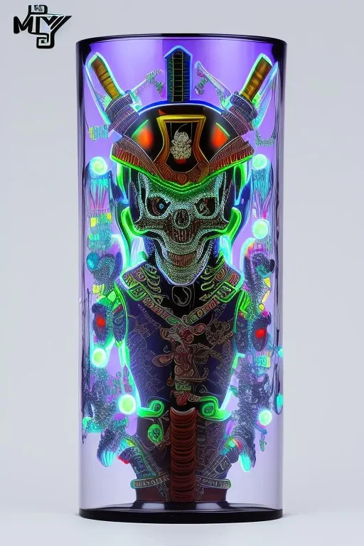 Futuristic Neon crystal skeleton samurai smoke glass