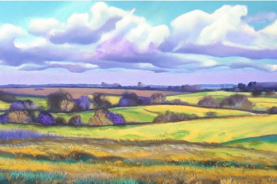 Leicestershire landscape, style of Peter wilemanpastel colours
