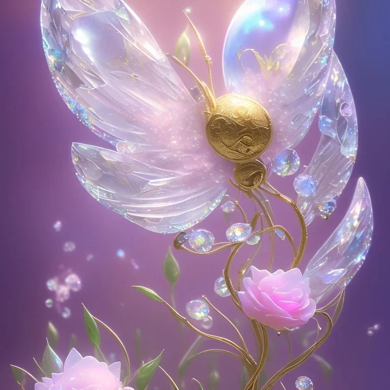 one big crystal subtle flower in a galactic ambiance with a beautiful fairy, transparent petals, delicate colors, in the foreground, full of details, smooth，soft light atmosphere, light effect，vaporwave colorful, concept art, smooth, extremely sharp detail, finely tuned detail, ultra high definition, 8 k, unreal engine 5, ultra sharp focus