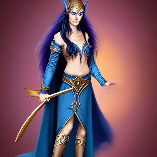 dungeons and dragons character, female half-elven sorcerer wearing a blue dress with long black hair and dark blue eyes, smiling, attractive face, close-up, realistic