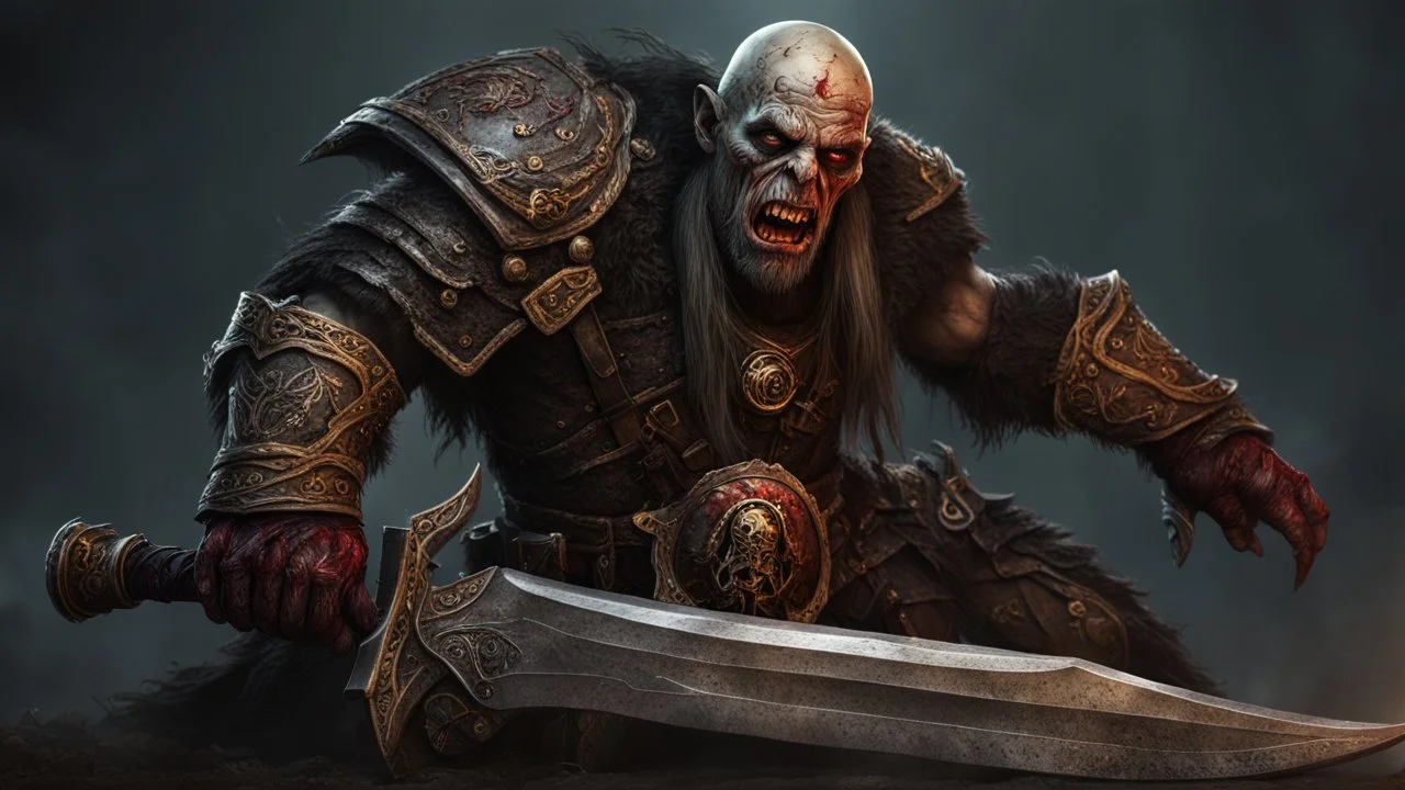 a rotting dwarf zombie. carnage. black mist in the eyes. armor fused to the skin. blood. broken bones. bleeding eyes. broken fangs. broken jaws. broken armor. gloves.intense horror. blind terror. scared to death. no weapons. no helmet. a masterpiece, fantasy concept art, dynamic lighting, hyperdetailed, intricately detailed, deep color, Unreal Engine, volumetric lighting, Epic cinematic brilliant stunning intricate meticulously detailed dramatic atmospheric maximalist digital matte painting