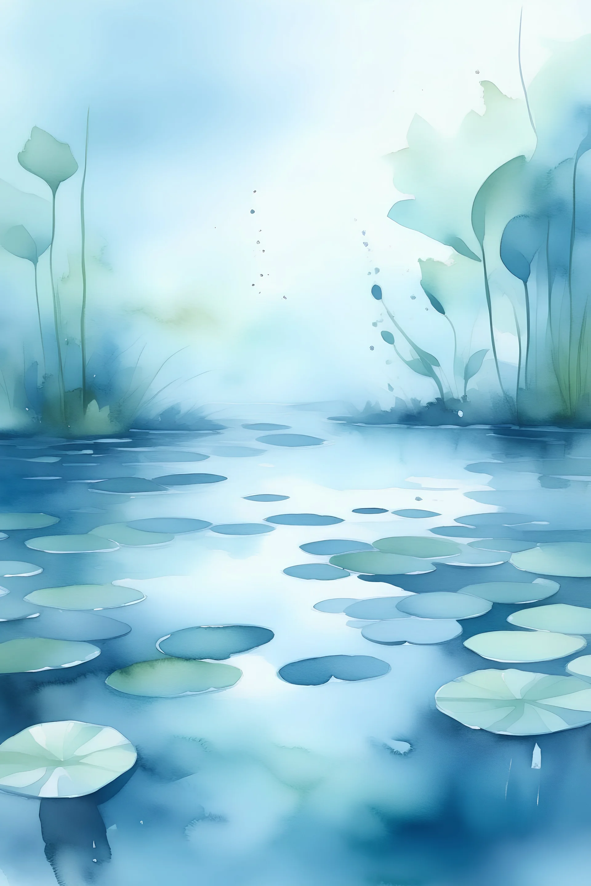 soft blue light watercolor pond