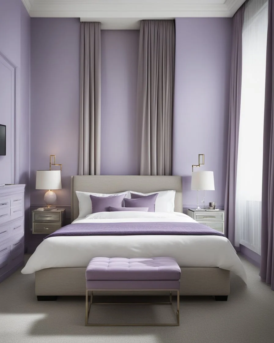 hotel bedroom, modern classic style, lavender colors