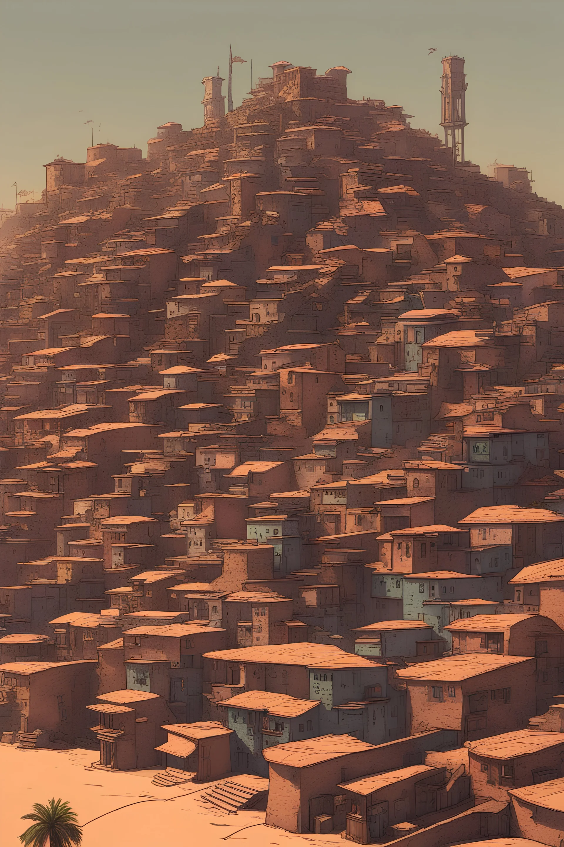 Make a favela looking city inspired by dune and game of thrones