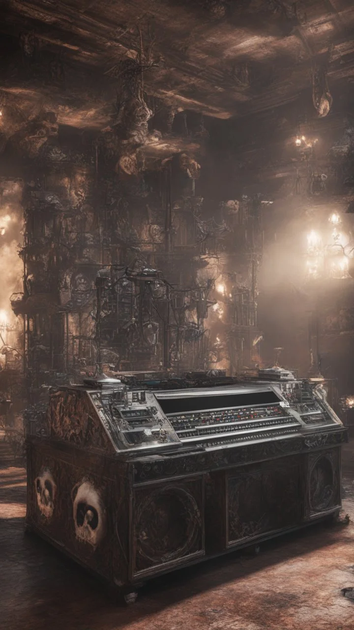 DJ of the damnded, insanely detailed DJ booth in hell, MID set, speakers and equipment made of bone, anatomically correct, add more skulls in th audience, photorealism, vray, 8k 3d https://stablecog.com/generate?o=a67b60e0-edd2-418d-9744-d1d585055d7fv https://stablecog.com/generate?o=93026b00-ac6b-436a-bc57-6aa04073d4a9