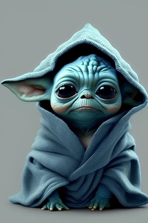 Cute baby Yoda without ears as a blue fr