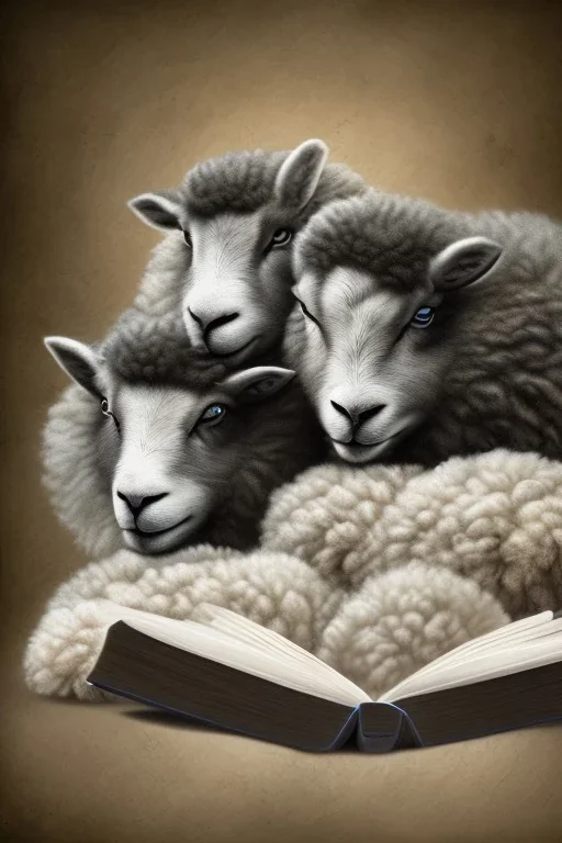 one black sheep reads a book on other site white sheep herd sleep going down