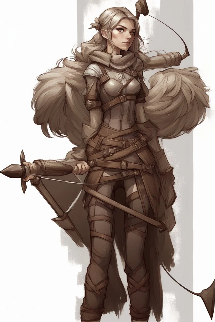 Girl Archer concept art, full body, sketch, coll style, bow