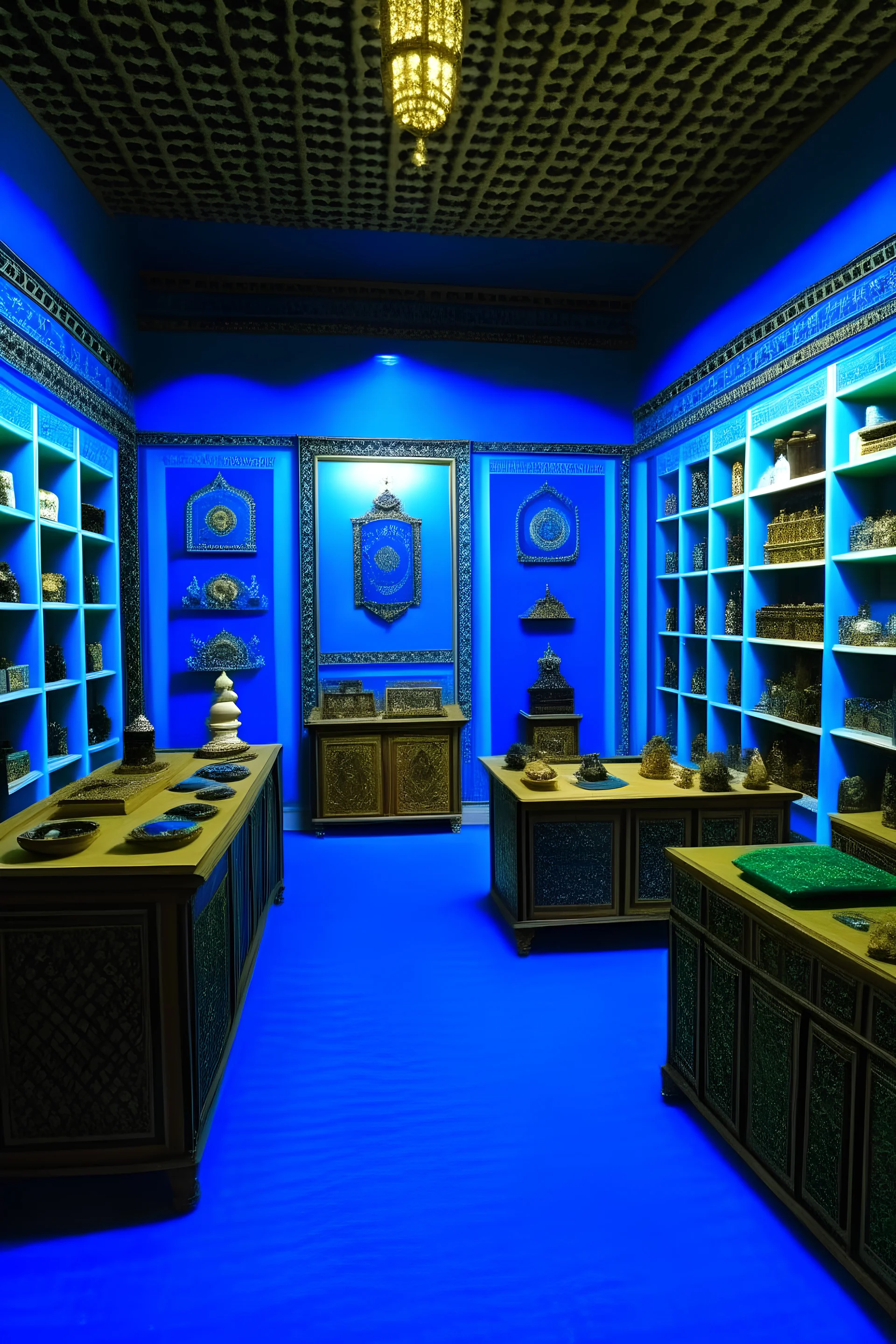 The bazaar in the museum has blue walls