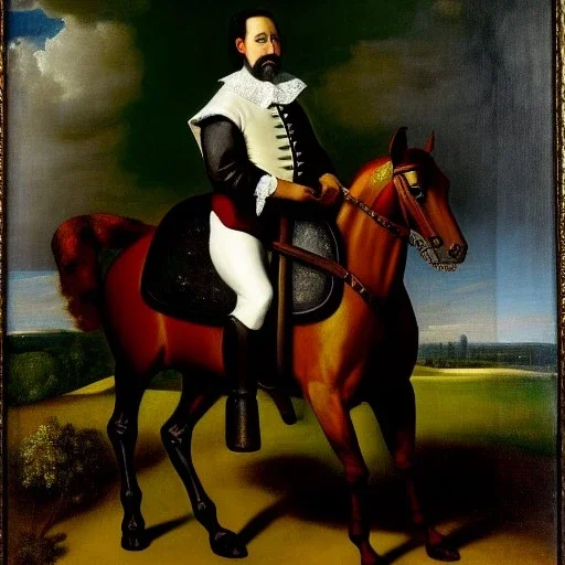 Retrato de un hombre llamado Salvador Santiago Mozos montando a caballo con el estilo de Diego Velázquez