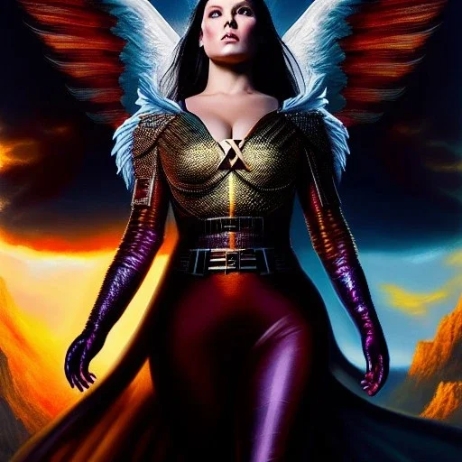 Ultra detailed fullbody Portrait in oil on canvas of ANGEL Xmen with Armor,intense stare,extremely detailed digital painting, extremely detailed face,crystal clear Big eyes, mystical colors ,perfectly centered image, perfect composition, rim light, beautiful lighting, 8k, stunning scene, raytracing, anatomically correct, in the style of robert e howard and Ken Kelley and Ohrai Noriyoshi and Simon Bisley and tomzj1