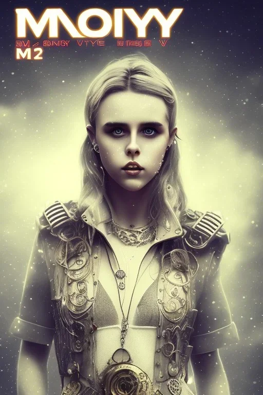 Danish singer mø face, steampunk, darkneon tones,