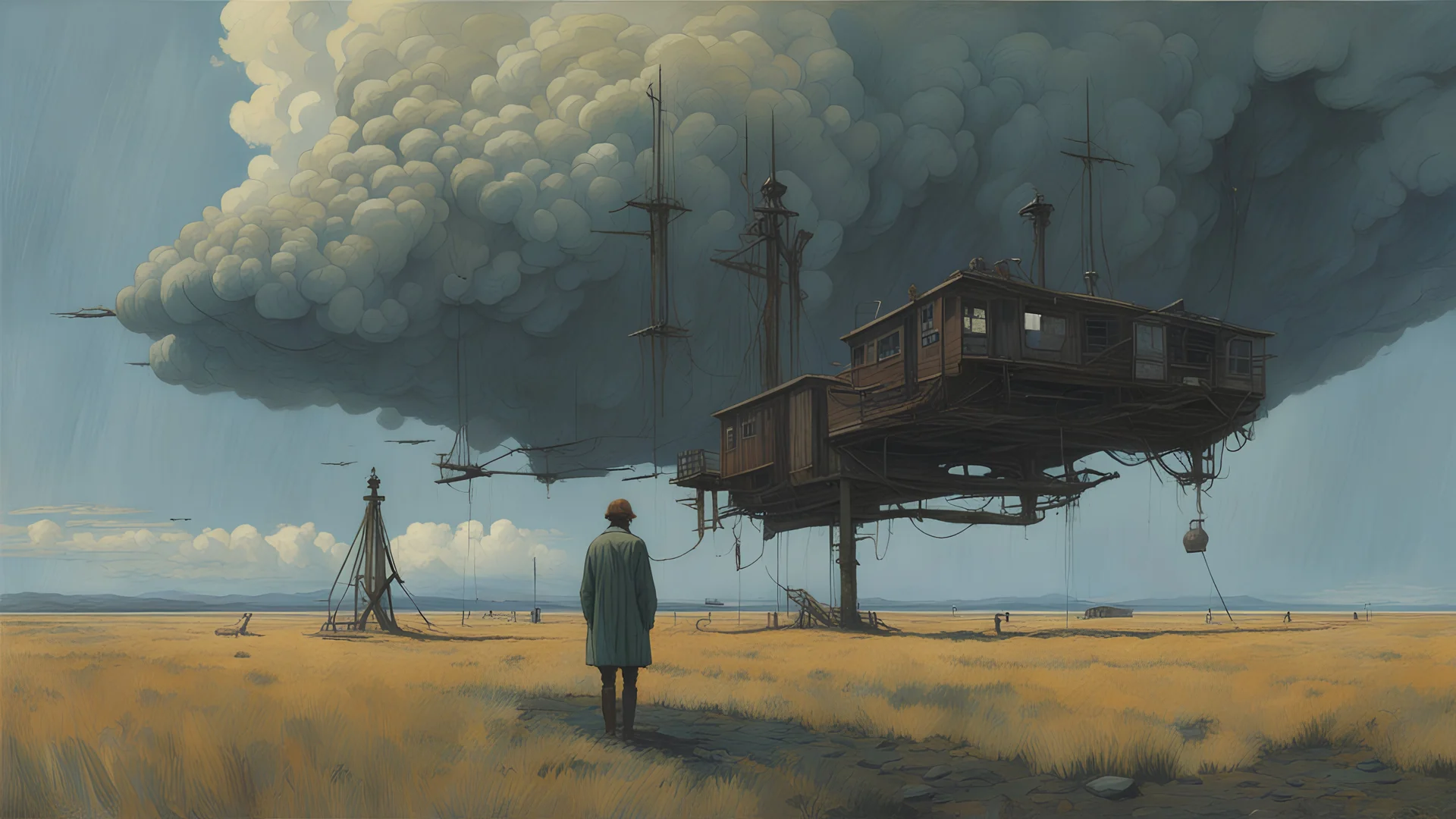 Oblivion, Denis Sarazhin, Alex Colville, Simon Stalenhag, ominous sky