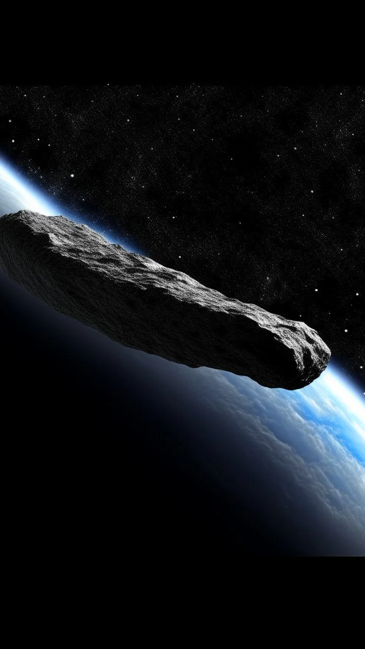 critical point abstract in the galaxy a huge cigar spaceship 13Atlas comet, show the whole object in the picture , zoomed out , Earth in a distance background