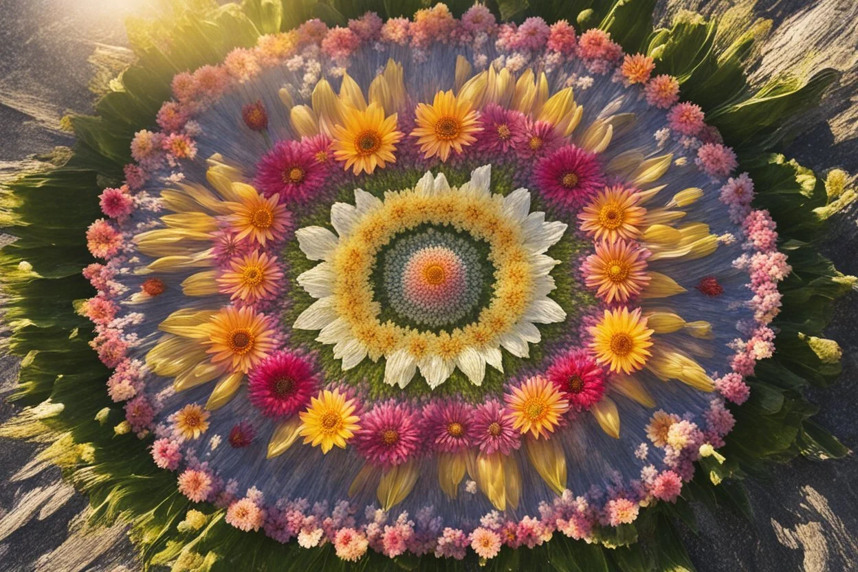 real flower mandala in sunshine