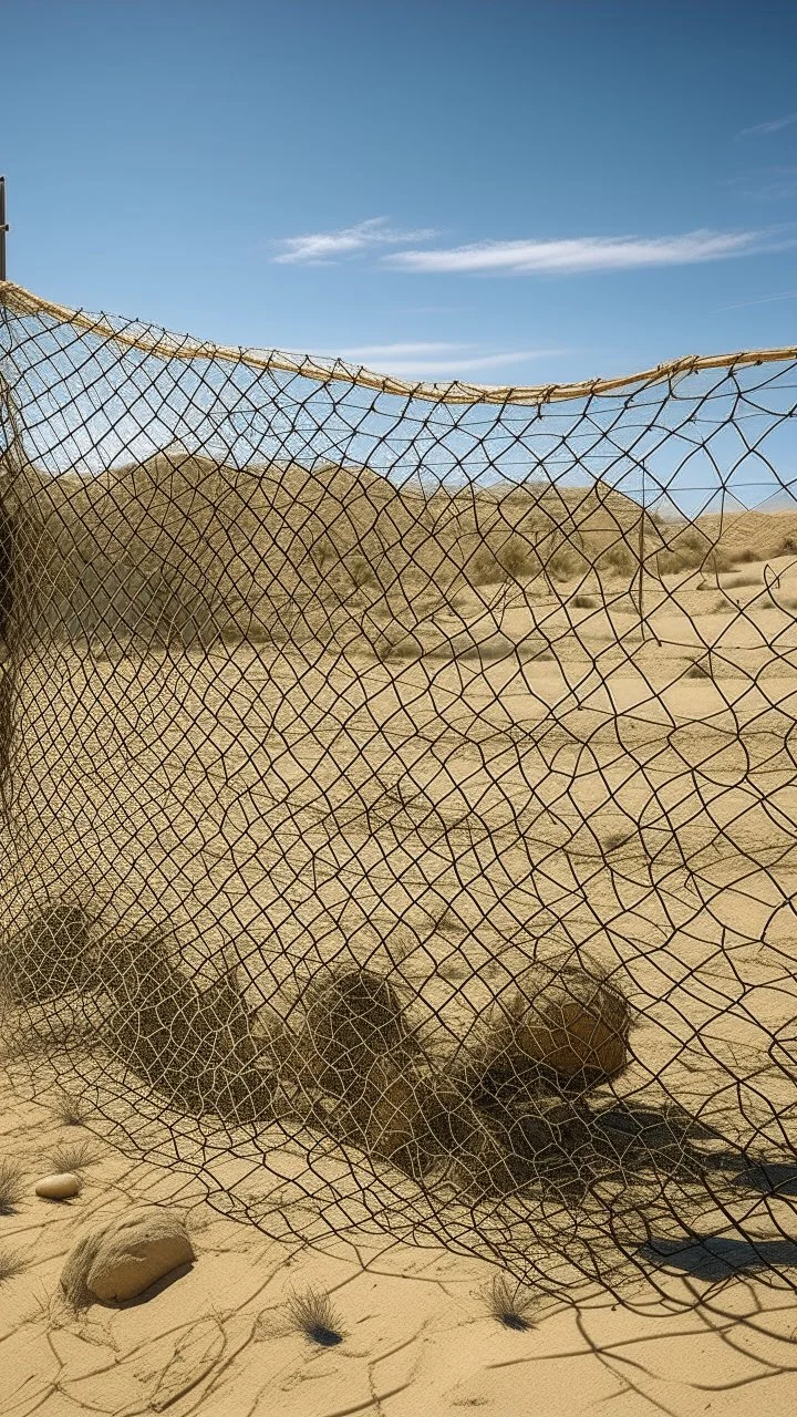 A net filled with childrenin the desert abandoned play ground by old McDonald