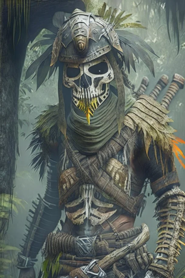 A bandit from the jungle with bone armor and no helmet