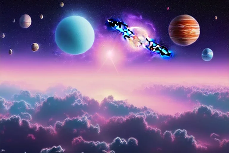 cosmos, planets, ufo, sky stars, sky blue pink