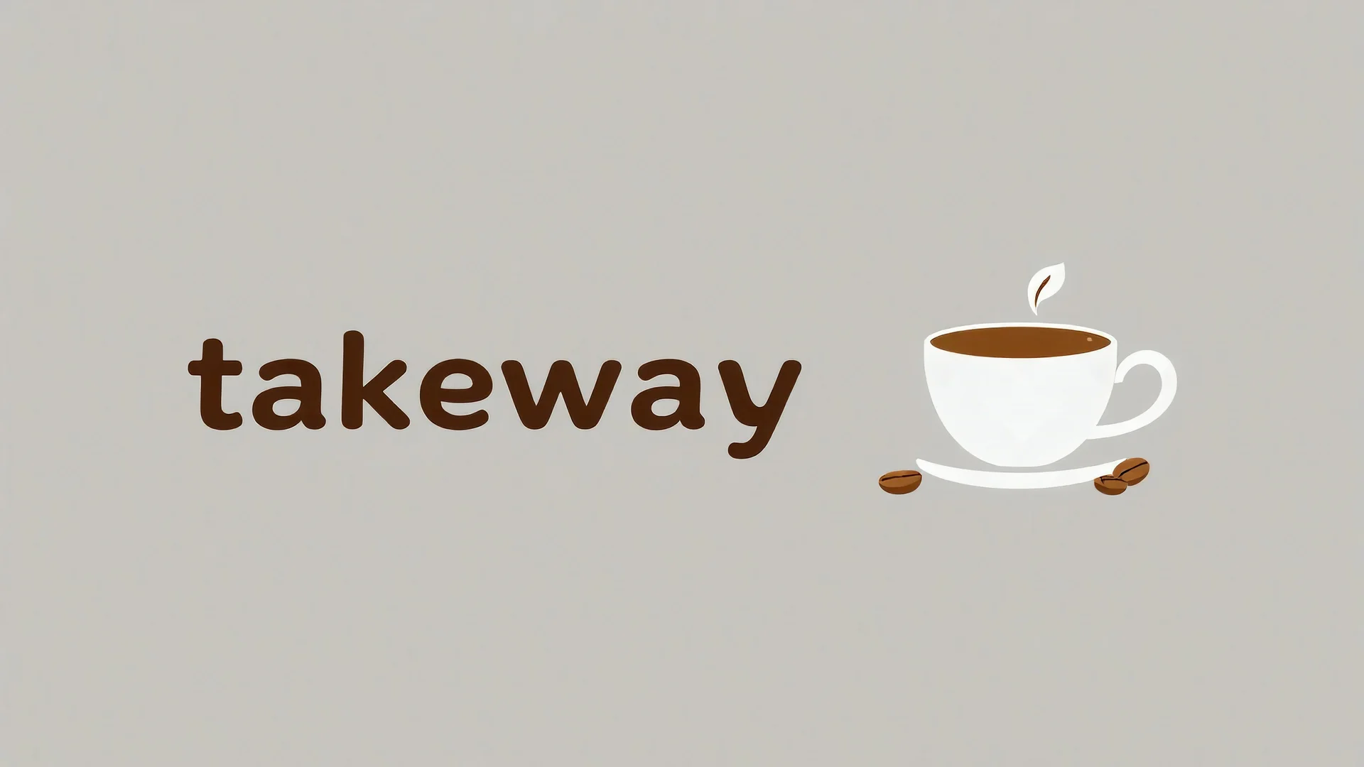 A horizontal design with the text (takeway cofe) In the middle, there is a faded design of a coffee cup and coffee beans with a gray background