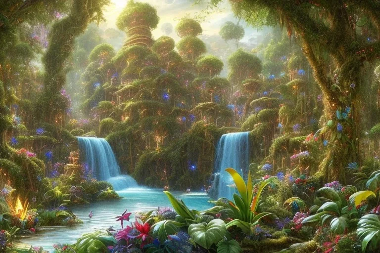 beautiful rain forest, 8k, hires, masterpiece, volumetric lighting, volumetric clouds, orchids, rubber trees, poinsettias, cacao trees, venus fly traps, passion flowers, peace lilies, brazil nut trees, mahogany trees, passion fruits, lianas, birds of paradise, strangler fig, quinine, stones, rocks, boulders, gorgeous, ultra realistic, highly detailed, sharp focus, meticulous, uhd, insanely detailed, small minutiae, tiny features, particulars, wideangle, ground level perspective, noise reduction