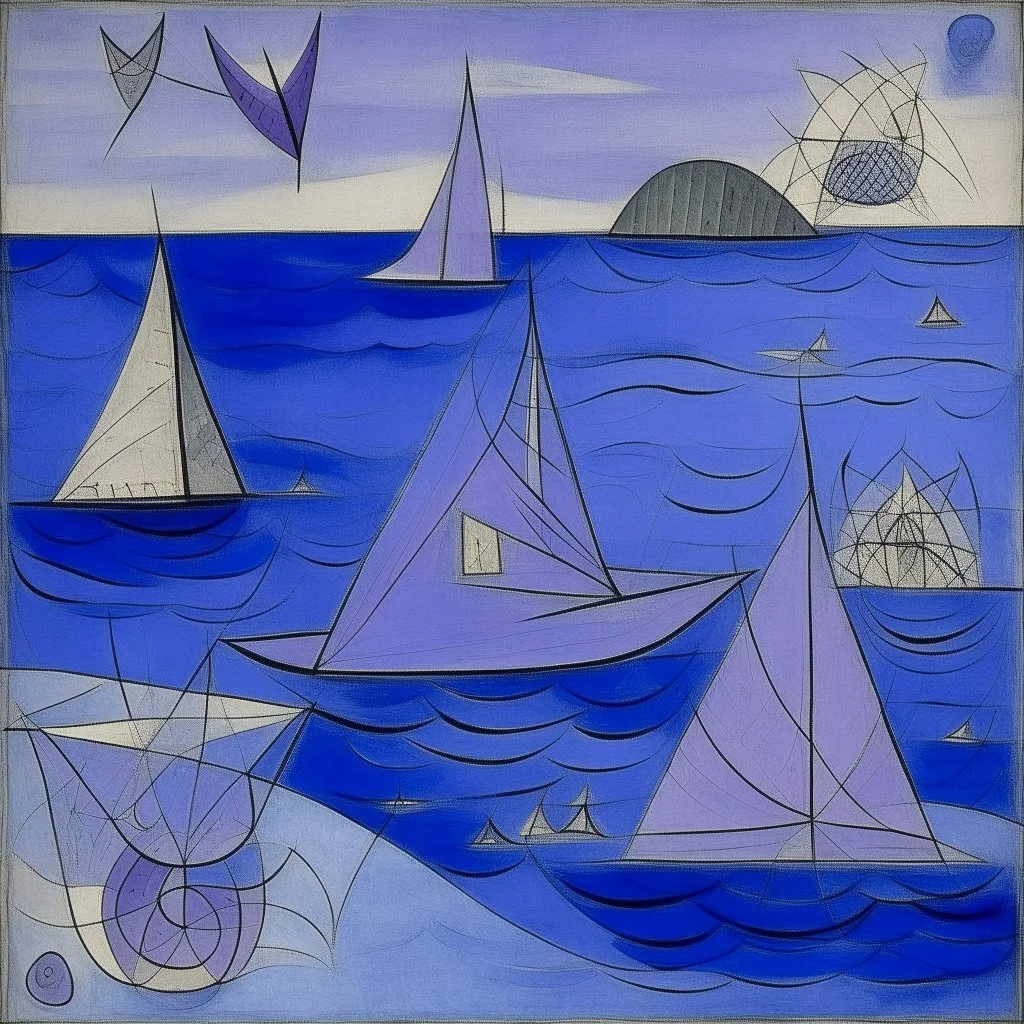 A violet coast with manta rays designed in ancient Greek pottery painted by Paul Klee