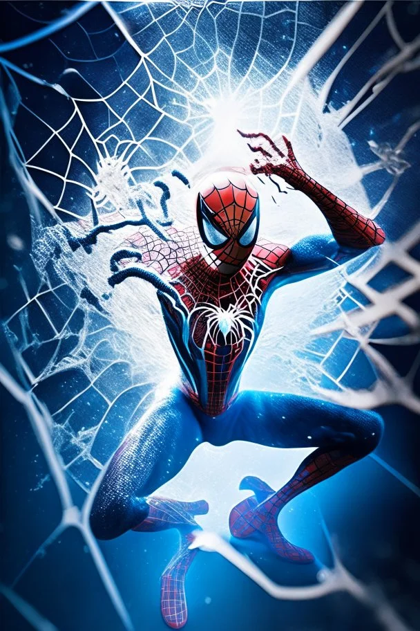 spiderman throwing spiderweb from his movie poster 3d effect, frozen in time, mesmerizing pose, 3d effect, Ethereal atmosphere, transcending boundaries, immersive experience, cinematic world, Captivating, Intricate design, propelling spiderweb, animated artistry