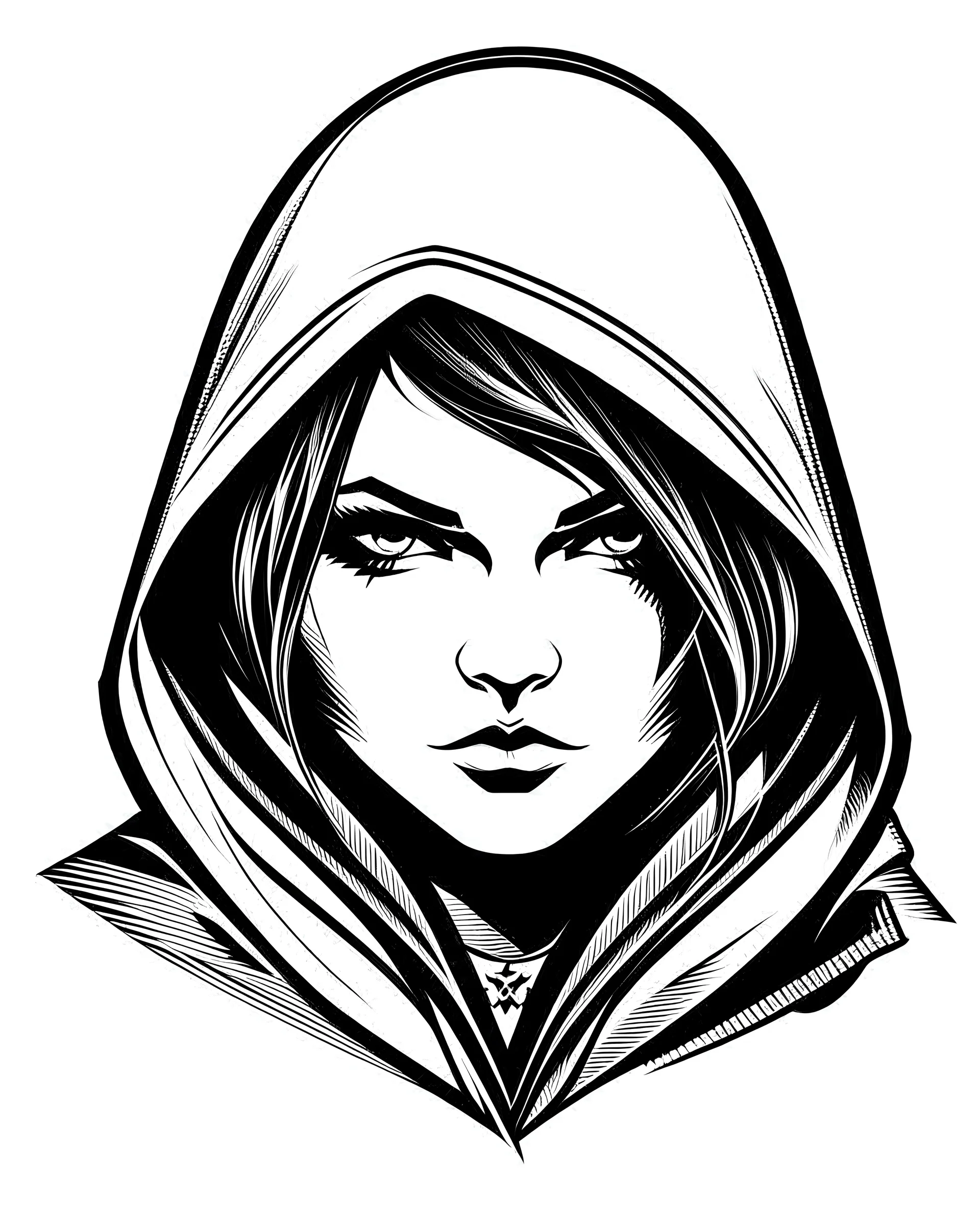 Assassin face, vectorized, white background