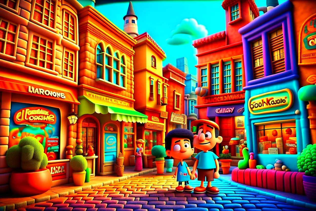 (best quality, masterpiece:1.6), 3d cartoon, cute cartoon,disney cartoon,(masterpiece, best quality),People looking for maps all over street,Well-guarded buildings and tribes haunting alleys