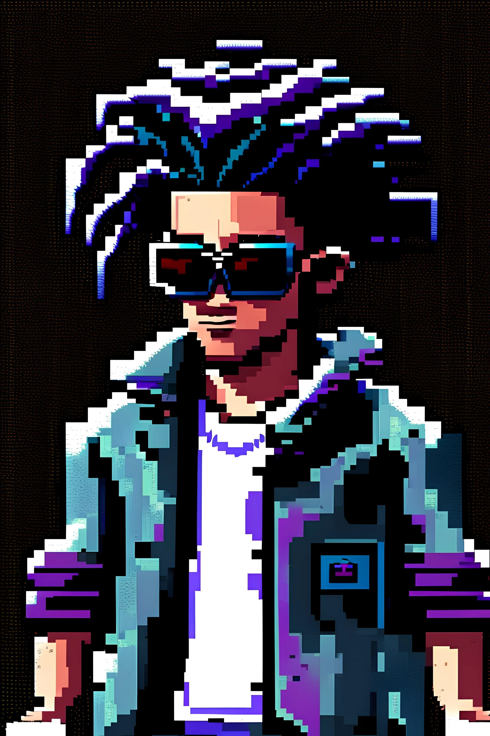 8 bit black urban punk rocker with augmented reality glasses