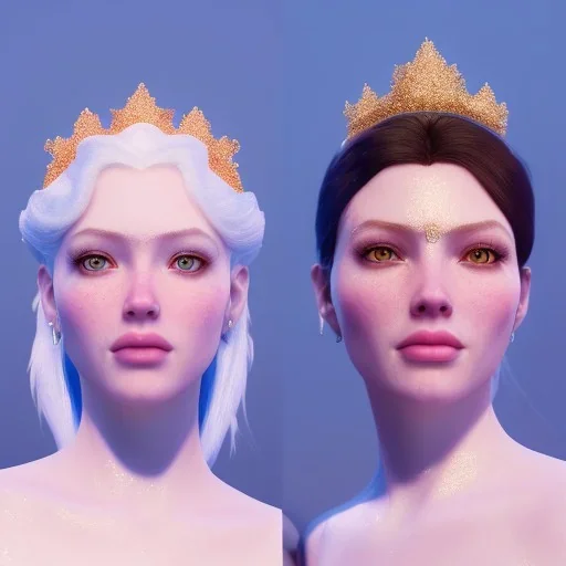 A portrait of a crystalised ices snow and gold queen, atmospheric,fantasy, realistic, unreal engine 5, cinematic lighting, octane render.