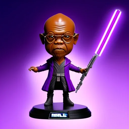 Bald Plastic mace windu Samuel Jackson purple bobblehead with boots, stormy