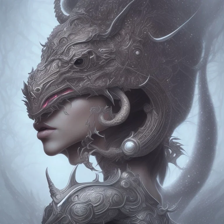 sango fantasy, fantasy magic, intricate, sharp focus, illustration, highly detailed, digital painting, concept art, matte, artgerm and paul lewin and kehinde wiley, masterpiece sexy lips Asian afro lips black African lady body mermaid Dragon head silver bright rain lady outer space pretty skull head