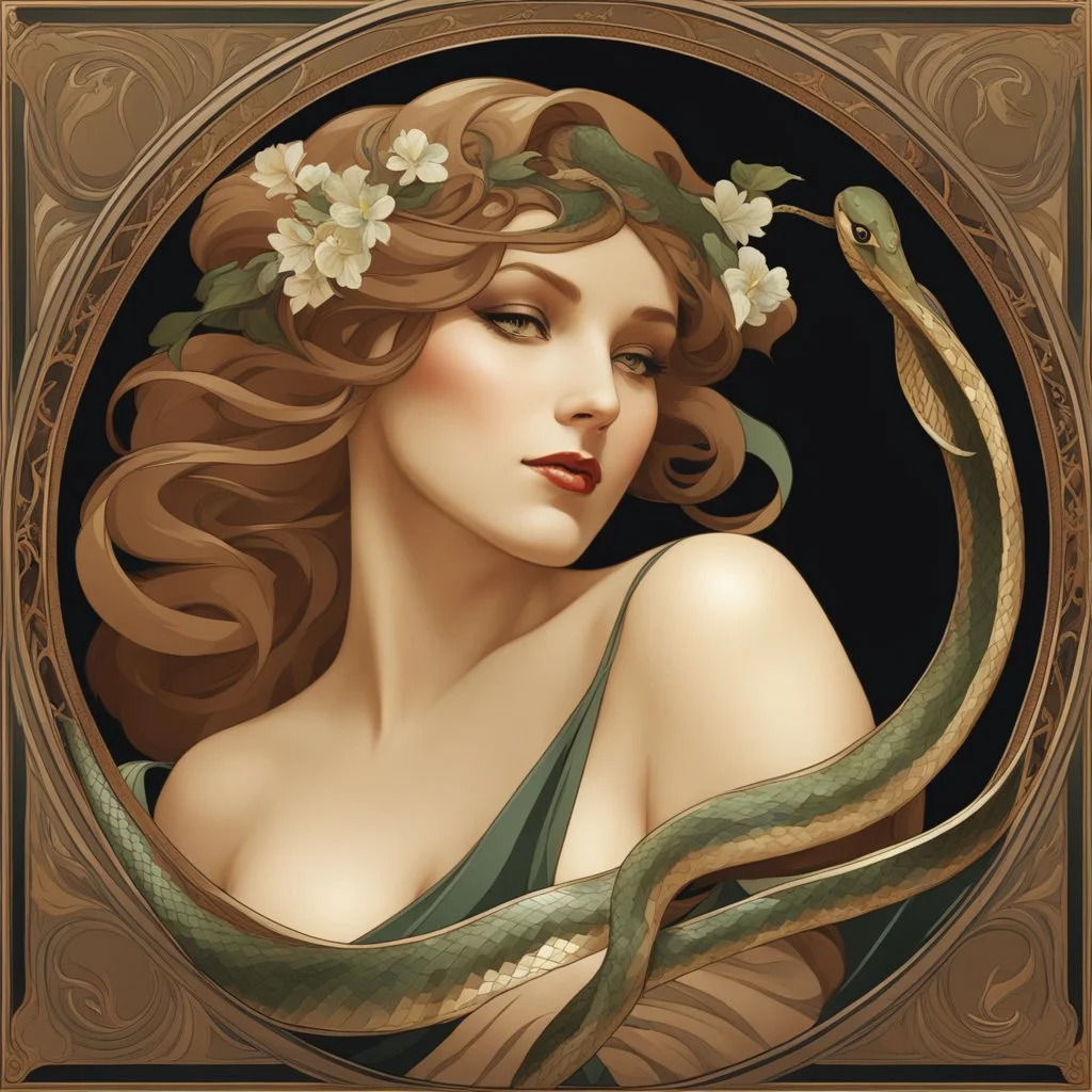 Alphonse Mucha-style image of a snake