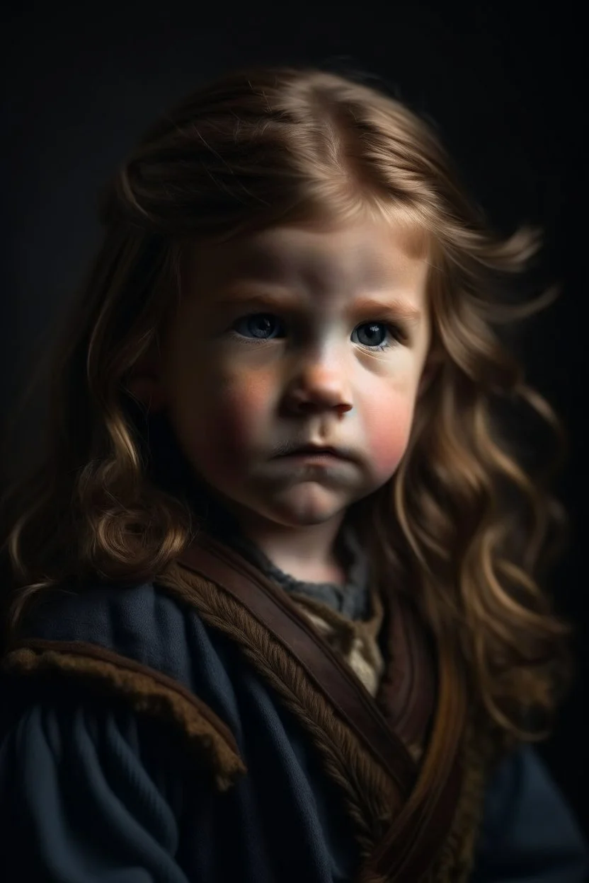 portrait of a handsome 0 year old highlander with long hair, earthbound but directed towards the future