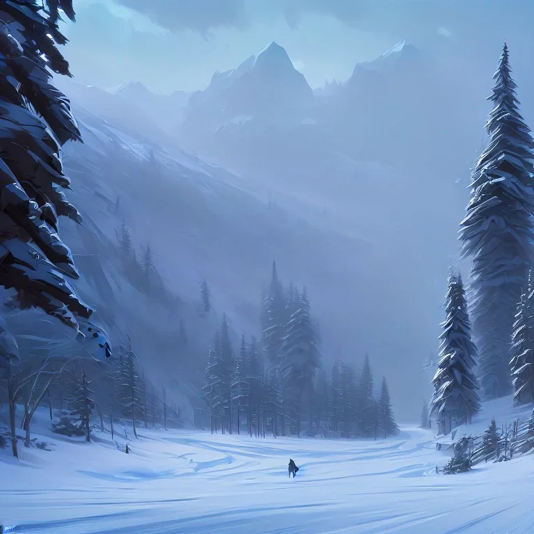 Concept art of the Olympic National Forest during winter, snow by Yakovlev Art